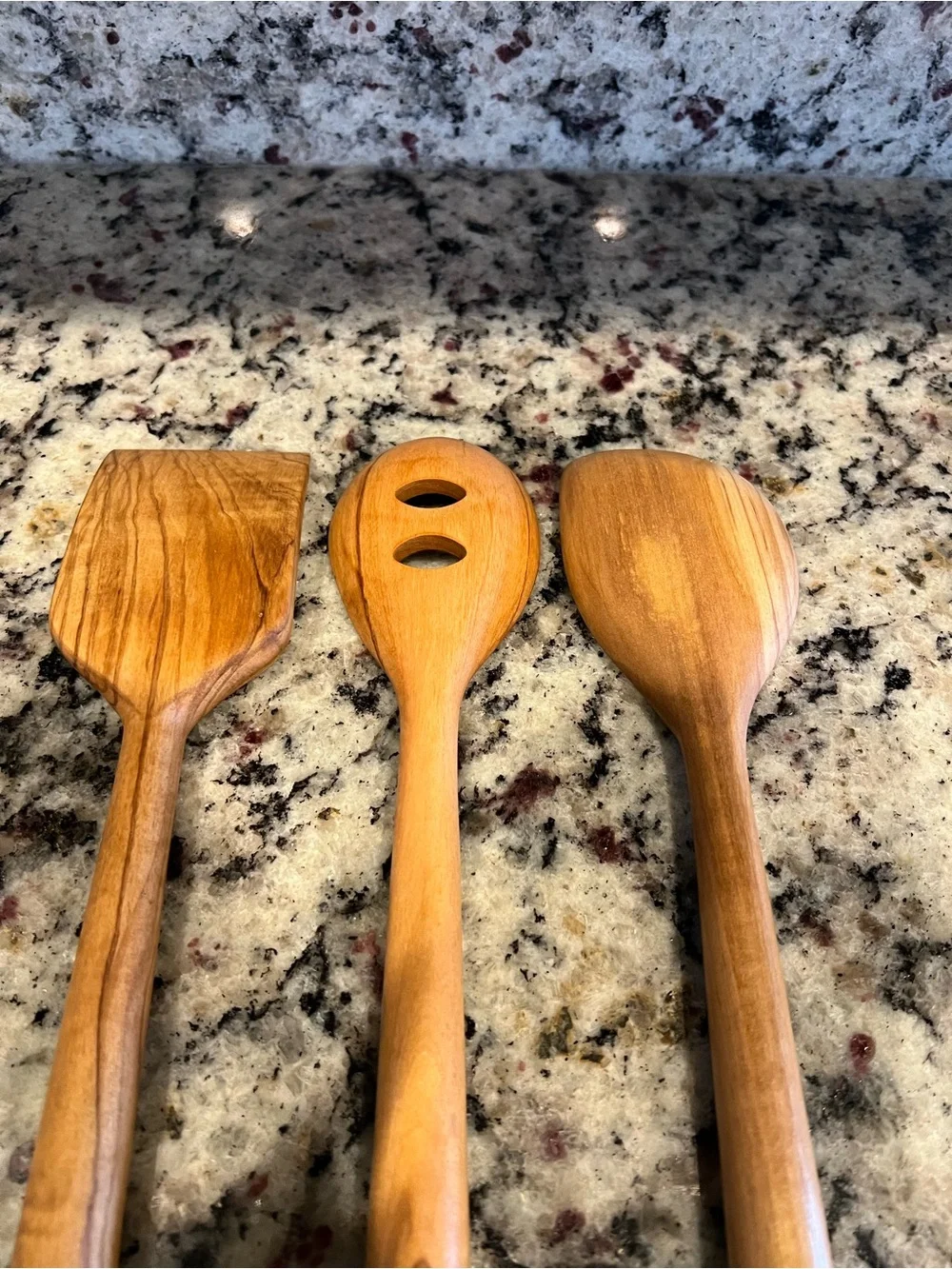 Mackenzie-Childs Courtly Check Olive Wood Utensils. Set of 3.  One w/ flaw.